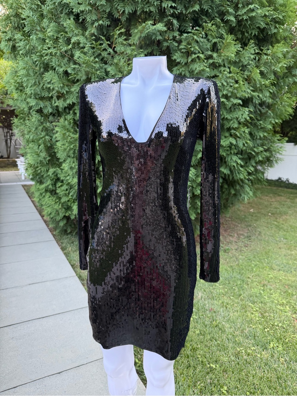 Express Black Sequin Long Sleeve V-Neck Dress